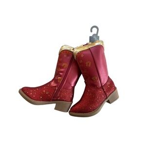 Disney Red Glitter Cowboy Boots Girls Size Kids Western Costume Sparkle